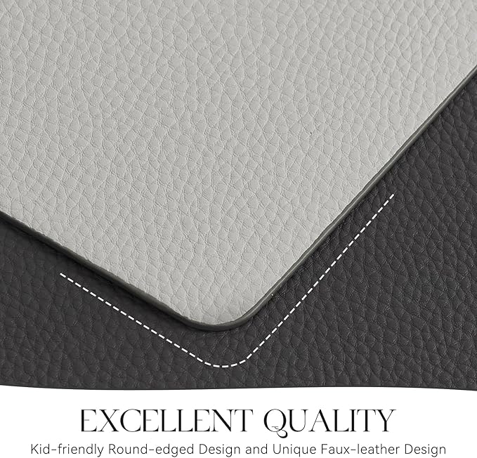 MOSAYT Vinyl Placemats Set of 6, Heat Resistant Place Mats 100% Waterproof Washable & Wipeable Faux Leather Reversible Table Mats for Kitchen Dining Party Indoor Outdoor, 12" x 17", Dark Light/Grey