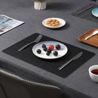 Myir JUN Placemats Dual Sided, Faux Leather Place Mats Set of 6 Indoor Placemats for Dining Table Outdoor Placemats Manteles Individuales Square Non-Slip Washable Table Mats (Gray Black, Set of 6)