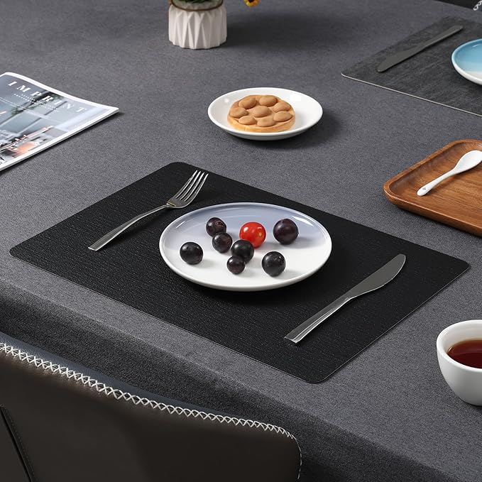 Myir JUN Dual Sided Placemats, Faux Leather Set of 8 for Dining Table, Non-Slip Washable Heat Resistant Indoor Outdoor Table Mats (Gray Black)