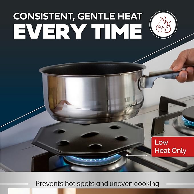 SimmerMat Heat Diffuser - Flame Diffuser Stove Cover Ring - Fire Diffuser for Any Type of Electric or Gas Stove - Dishwasher Safe Stove Top Cover - Steel Plates for Simmering and Slow Cooking - 1 Pack