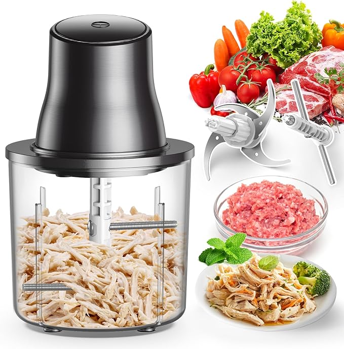 Chicken Shredder, Electric Food Chopper with Meat Grinder & Chicken Breast Shredder Tool with 250W Copper Motor, 1.5L Bowl & Bi-Level Blades Anti-Slip Base for Meat/Fruits/Vegetable/Pet Food
