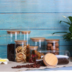 Glass Storage Jars Set of 2(25oz/750ml) with Airtight Seal Wooden Lid Stackable Kitchen Canisters for Candy, Coffee Bean Cookie, Rice, Sugar, Flour, Pasta, Nuts, Coffee