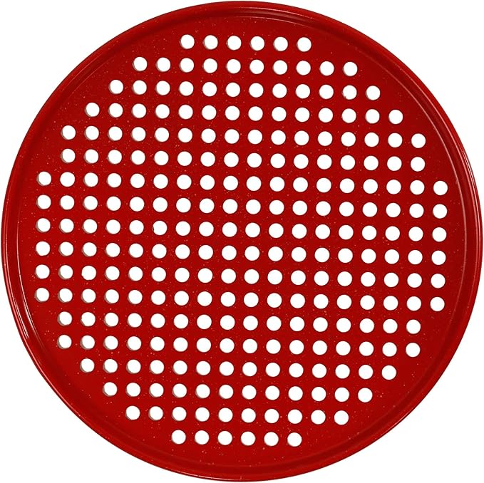 casaWare 2pc 12-inch Ultimate Pizza Pan Set, Nonstick, Ceramic Coated, (1) Solid, (1) Perforated (Red Granite)