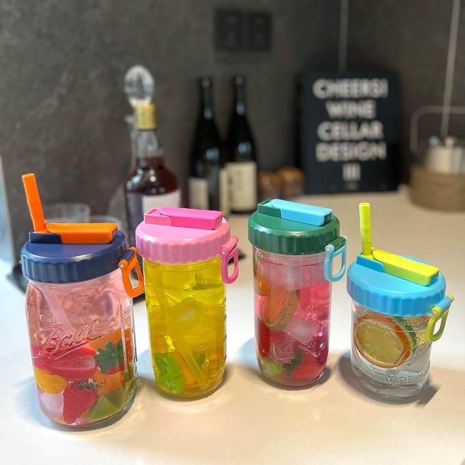 4 Pack Wide Mouth Mason Jar Lids with Straw, Leak-Proof Covers for Drinking or Storage, Fits Ball & Kerr Mason Jars