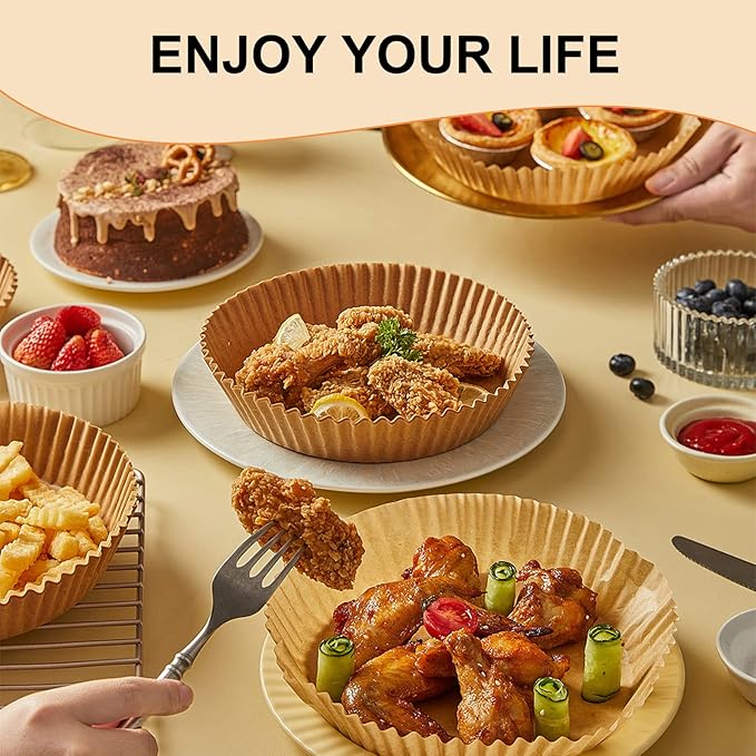 Vailnd Air Fryer Liners Disposable for Ninja, 150 Pcs 8" Round Airfryer Paper Liner Heavy-Duty, Non-Stick and Grease-Proof Parchment Paper Sheets for 5-8 qt Basket Air Fryers Oven Steamer