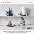 MACKENZIE-CHILDS Small Enamel Canister, Kitchen Storage Container for Flour and Sugar, 1.13 Liters, Blue-and-White Royal Check