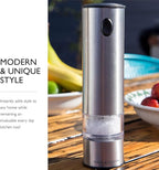 Cole & Mason Battersea Electronic Salt & Pepper Mill Gift Set - One-Button Electric Spice Grinder with Large Grinding Chamber - Adjustable Grind Knob - Electric Kitchen Tool - Stainless Steel