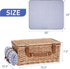 Wicker Picnic Basket Set for 2 Persons with Waterproof Picnic Blanket and Large Insulated Cooler Compartment, Willow Picnic Hamper Basket with Cutlery Service Kits for Camping, Wedding (Red)