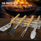 Retirement Gifts for Men, Retired Gift for Dad, Grandpa, Coworker, Retirees Heavy Duty Wooden BBQ Grill Accessories Kit, Thick Stainless Steel Grill Utensil with Non-Slip Handle Tools in Portable Box