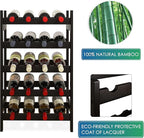 SMIBUY Bamboo Wine Rack, 20 Bottles Display Holder, 5-Tier Free Standing Storage Shelves for Kitchen, Pantry, Cellar, Bar (Black)
