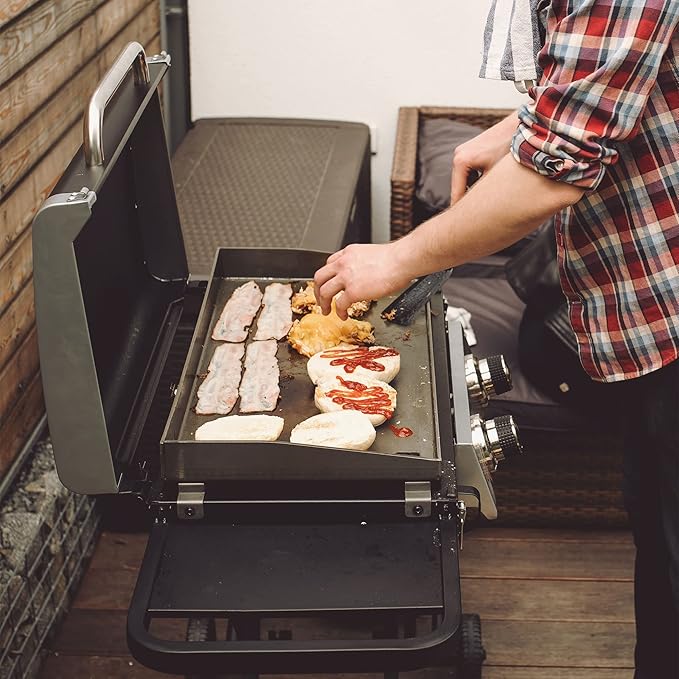 Razor Griddle GGC2030M 25 Inch Outdoor 2 Burner Portable LP Propane Gas Grill Griddle with Top Cover, Wheels, & Storage Shelf for BBQ Cooking, Black