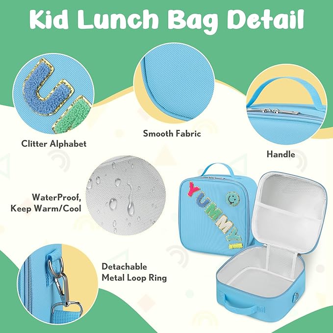 Kids Bento Lunch Box with 12oz Soup Thermo, Kids Leakproof Lunch Food Container with 4 Compartments, Insulated Lunch Bag & Water Cup for Girls Boys to School Travel