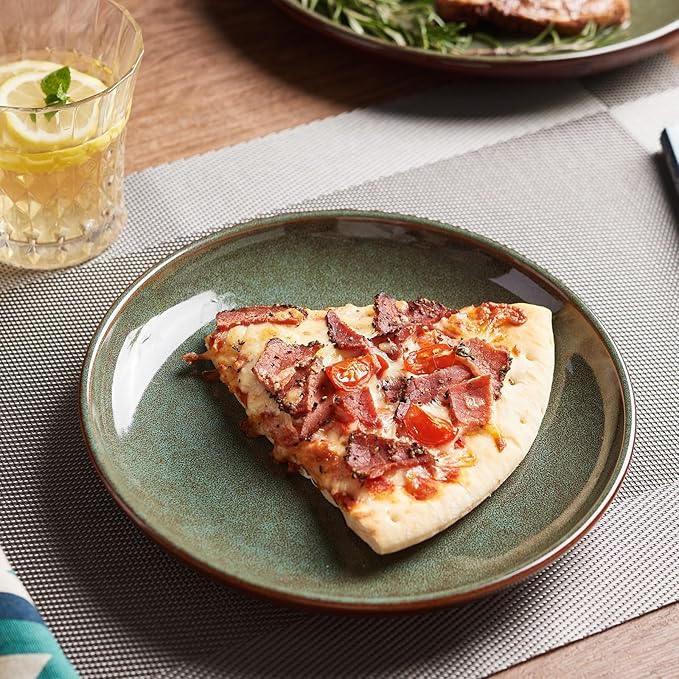 Stoneware Dinnerware Sets Service for 4, 12 pcs Reactive Glaze Plates and Bowls Sets, Handmade Ceramic Dish Set, Highly Chip and Crack Resistant Modern Plate Set, Brown Green