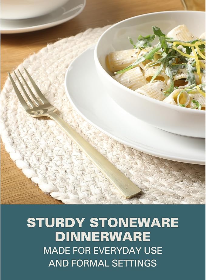 Gibson Home Lindendale 16 Piece Porcelain Ceramic Plates and Bowls Dishes Scratch and Chip Resistant Service for 4 Dinnerware Set - White