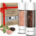 Manual Salt and Pepper Grinder Set of 2 | Large Round Shakers | 7.5 Inch Stainless Steel Refillable Grinders (White)