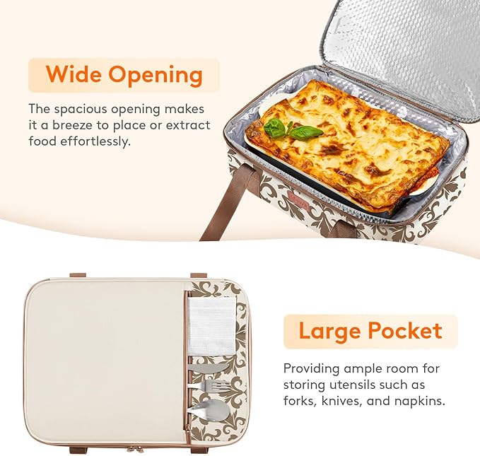 Lifewit Casserole Carrier for Hot or Cold Food, Insulated Casserole Baking Dish Bag Food Carrier, Lasagna Holder for Potluck/Parties/Picnic/Cookouts, Fits 9"x13" Baking Dish, Cream
