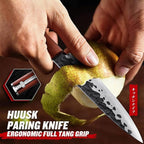 Huusk Japanese Paring Knife 5 Inch, Hand Forged Fruit Knife, High Carbon Steel Utility Kitchen Knife, Japanese Petty Chef Knife with Rosewood Handle, Small Peeling Knife for Vegetable, Gift for Dad