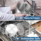 E-far 6 Quart Stock Pot, Tri-Ply Stainless Steel Cooking Pot with Glass Lid and Riveted Handles, Metal Pasta Soup Pot for Induction Ceramic Electric Gas Stoves, Heavy Duty & Dishwasher Safe