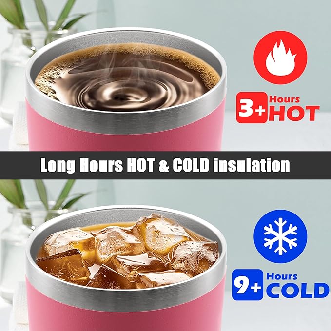 20 oz Tumbler Coffee Tavel Tumblers Bulk with Lid Stainless Steel Double Wall Vacuum Insulated Mug Powder Coated Cups fit Car Cupholder for Hot and Cold - Pink, 4Pack