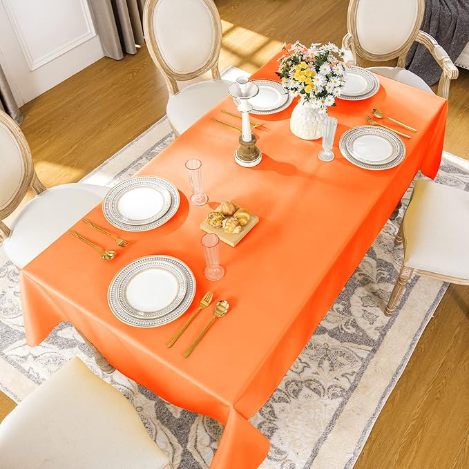 Softalker Fall Tablecloth Rectangle, Waterproof & Stain Resistant Table Cloths Wrinkle Free Fabric Washable 210GSM Polyester Table Cover for Dining/Party/Outdoor - 90 x 132 inch,Orange