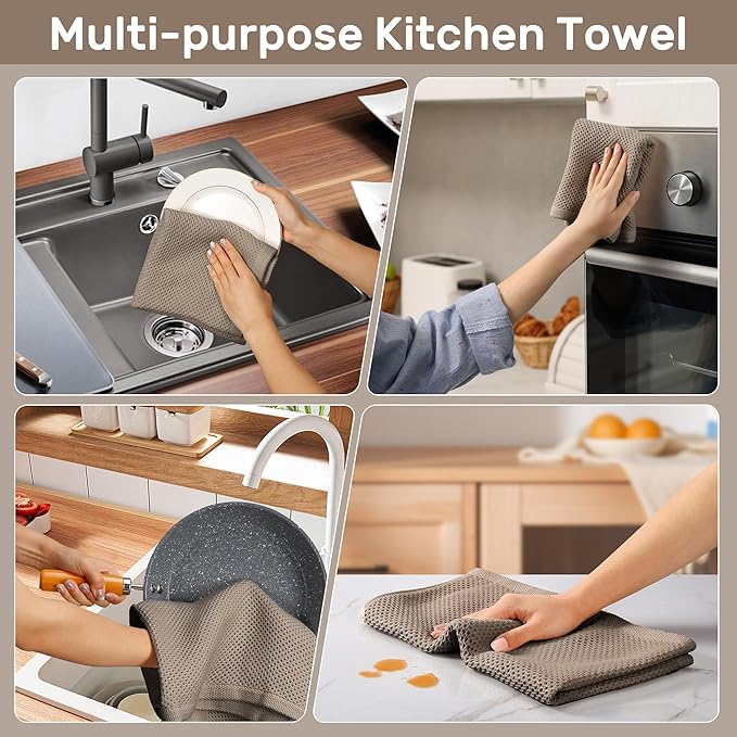Large Kitchen Hand Towels,Cotton Waffle Weave Dish Towel for Drying, Cleaning Cloth for Kitchen Dishes - Extra Absorbent and Soft - 16 x 28 inch (Brown-4 Pack)