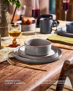 Famiware Nebula Ridge Stoneware Dinnerware Sets, Plates and Bowls Sets for 4, 12 Pieces Dishes Set, Microwave and Dishwasher Safe Kitchen Plates, Multi-color