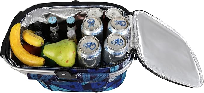 ALLCAMP Insulated Cooler Bag Portable Collapsible Picnic Basket Cooler with Sewn in Frame (Medium Triangle Pattern)