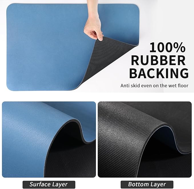 Dish Drying Mat for Kitchen Counter, Heat Resistant Drainer Mats with Non-slip Rubber Backed, Hide Stain Kitchen Super Absorbent Draining Mat, Easy to Clean Dish Rack Pad, Blue 18"x24"