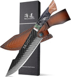 SHANGDAO Damascus Chef Knife 8 Inch,67 Layers Alloy Steel Professional Kitchen Knives with Leather Sheath, Hand Forged Resin & Wood Handle QILIN Series