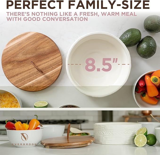 Authentic Wood and Ceramic Tortilla Warmer - Tortilla Holder with Lid - Bread Warmer - Pancake Holder- Roti Box - 8.5 Inches