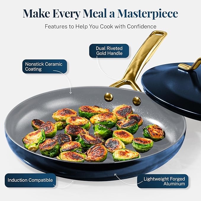 Gotham Steel Modern 11 Pc Ceramic Pots and Pans Set Non Stick, Kitchen Cookware Sets, Non Stick Pots and Pan Set, Ceramic Cookware Set, Pot and Pan Set, Non Toxic Cookware Set, Dishwasher Safe - Navy