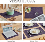 Softalker Faux Linen Placemats Set of 8-12 x 18 Inch, Heat Resistant Double Layered Durable Burlap Farmhouse Place Mats, Non-Slip Washable Rustic Table Mats for Dining, Kitchen, Party（Purple