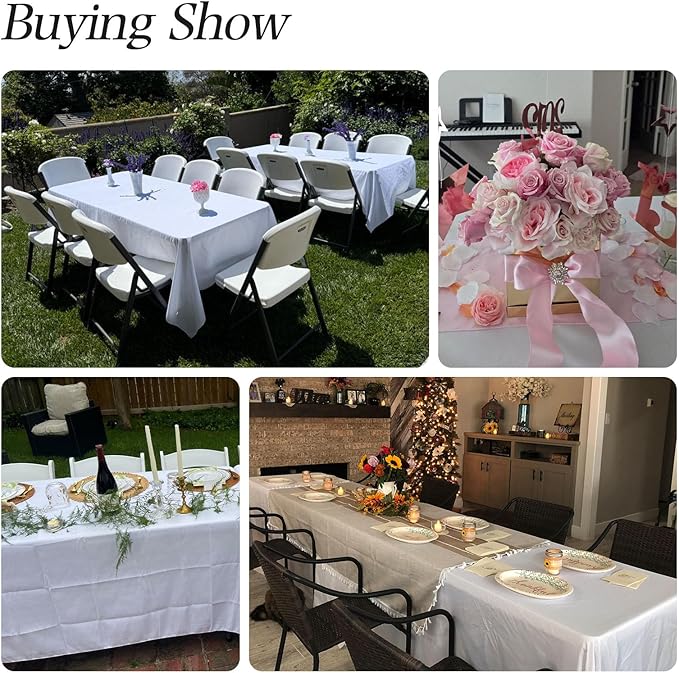 2 Pack White Table Cloth Rectangle 60x84 Inch Polyester Tablecloths for 5ft Rectangle Tables - Reusable Wrinkle Resistant Washable Cloth Cover for Wedding Banquet Party | Hemmed Edges