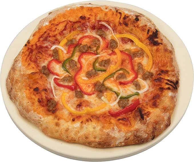 Pizza Stone for Oven, Grill, BBQ - Round 5/8 Inch Extra Thick Baking Stone w/Safe & Even Heating - XL 16.5" Pan for Crispy Crust, Made of Heavy Duty Cordierite can Withstand 550+ Degrees Fahrenheit