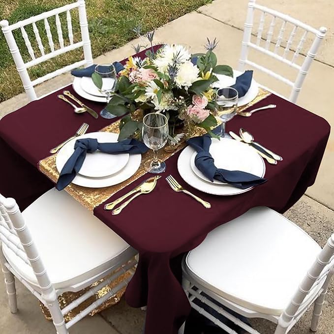 Fitable 6 Pack Square Tablecloths - 70 x 70 Inches - Stain Resistant and Reusable Table Clothes, Burgundy Polyester Fabric Table Covers for Dining, Card Tables, Coffee Tables