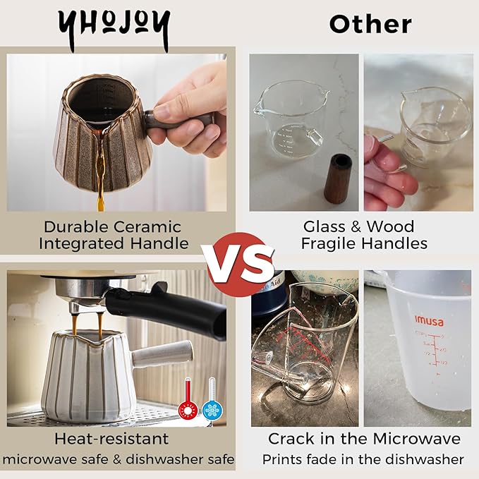 Espresso Cups Ceramic, 200ML Espresso Measuring Cup with Handle, Expresso Shots Cups with Scale, Espresso Accessories, White