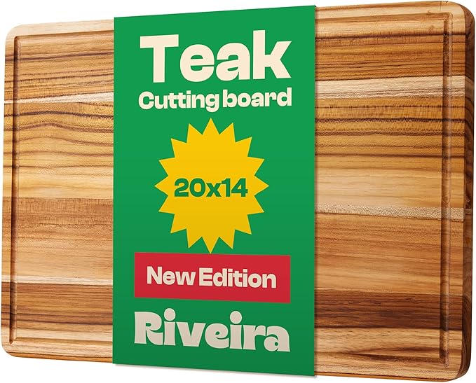 Riveira Teak Wood Cutting Board – Gourmet Teak Grandeur: 20 x 14 Wooden Cutting Board – Natural Wooden Cutting Boards For Kitchen Decorative – Innovative Juice Grooves Teak Wooden Chopping Board