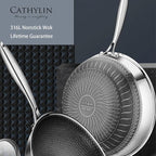 13'' 316L Stainless Steel Stir-fry Wok with Lid,Non Stick Skillet with Stay-cool Handle PFOA Free Suitable for Induction, Ceramic, Electric, and Gas Cooktops