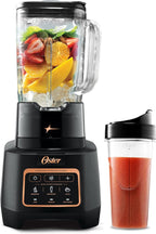 Oster Extreme Mix Blender, 8-Cup Glass Jar, 3 iBlend Preset Functions, 1600-Watts, 10-Point Blade Stack with Titanium Coating & Blend-N-Go Cup
