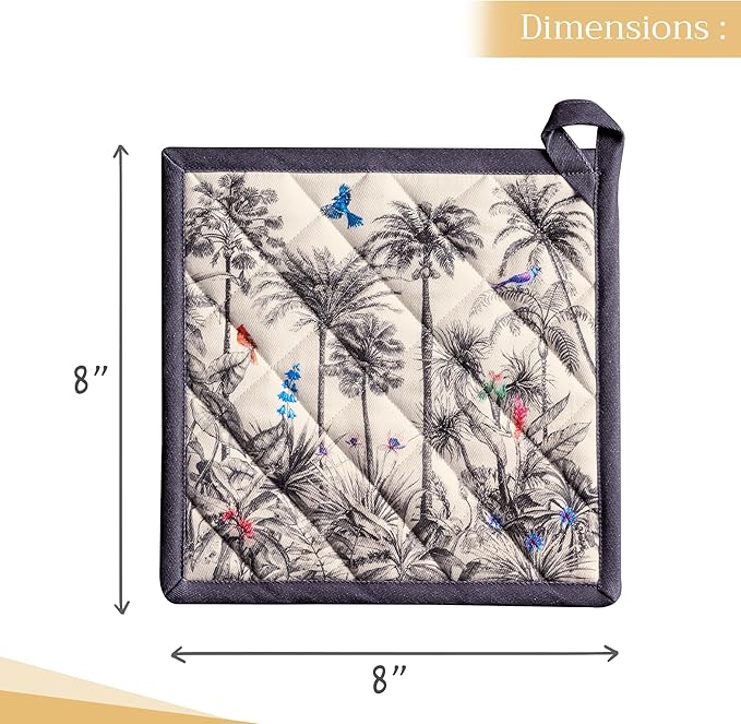 Maison d' Hermine Pot Holders 100% Cotton Heat Resistant Potholders 8" x 8" Hot Pads with Loop BBQ, Cooking, Baking, Grilling, Kitchen, Handling Hot Pans (Pack of 1, Amazonia)