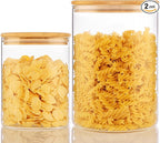 Extra Large Glass Flour and Sugar Storage Containers with Airtight lid,105 floz x1 & 48 floz x1 [Set of 2] Big Glass Jars with Bamboo Lids, Air Tight Food Jar for Cereal, Pasta, Rice, Coffee