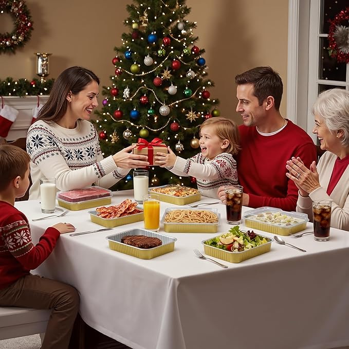 Aluminum Foil Pans, Heavy Duty Aluminum Pans, Disposable Aluminum Pans,Gold Foil Pans, Deep Container for Heating, Baking, Cooking, BBQs, Parties,Storing,Catering (1200ml/40.5oz 5 Pack)