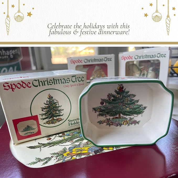 Spode Christmas Tree Sugar Packet Holder - 3.9" Sugar Packet Bowl for Tea, Sweetener, Coffee Bar - Fine Earthenware Holiday Sugar Packet Organizer - Festive Christmas Serveware for Dining Table