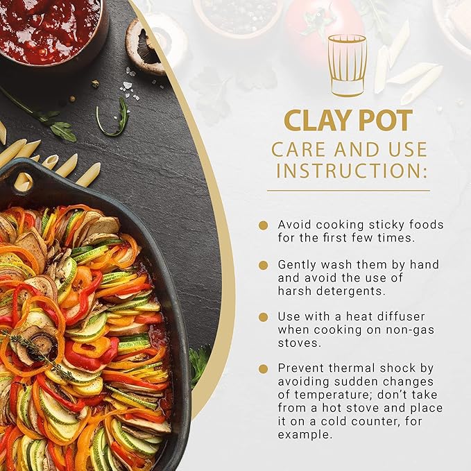 Authentic Chamba Casserole - Elegant Handmade Black Clay Cooking Pot with Cover - Perfect for Soups, Stews, Braises & More - Versatile & Durable - Stovetop Safe - 3 Qt.