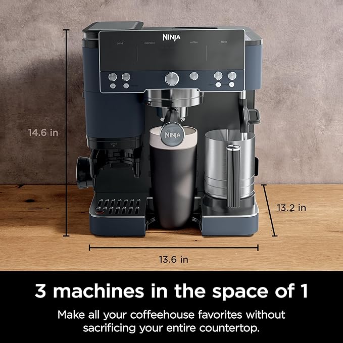 Ninja Luxe Café Premier Series, Espresso Machine, Drip Coffee Maker & Rapid Cold Brew, Integrated Grinder, Assisted Tamper, Hands-Free Frother, for Cappuccinos & Lattes, Cyberspace, ES601CY