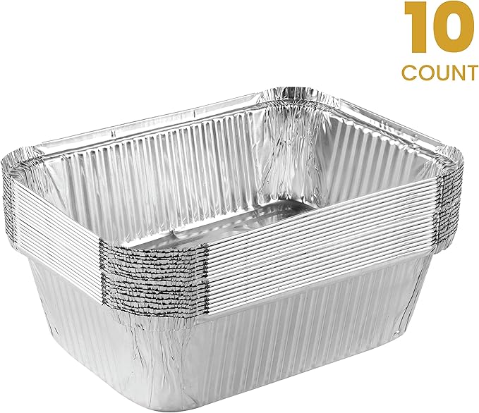 PLASTICPRO Disposable 5 LB Aluminum Takeout Tin Foil Baking Pans 7'' X 10'' X 3'' Inch Bakeware - Cookware Perfect for Baking Cakes,Brownies,Bread, Meatloaf, Lasagna, Pack of 10