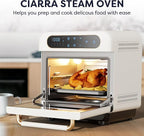 CIARRA 8-in-1 Air Fryer Steam Oven Countertop, 13QT Mini Toaster Oven with Steam, Rapid Steam, Air Fry, Vapor Bake, Steam Clean, Bake, Dried, Ferment, White