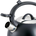 Mr. Coffee Flintshire 1.75-Quart Stainless Steel Whistling Tea Kettle with Nylon Handle – Matte Black Stove-Top Kettle for Boiling Water