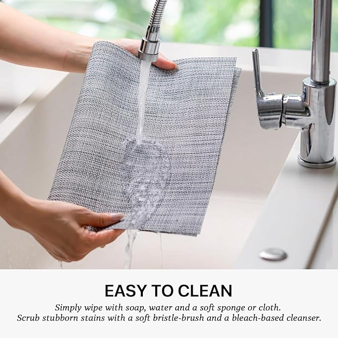 LEXMORE PVC Woven Placemats 6 PCS Wipeable Indoor/Outdoor Table Mats Washable Vinyl Place Mats for Dining Table, Set of 6-Gray