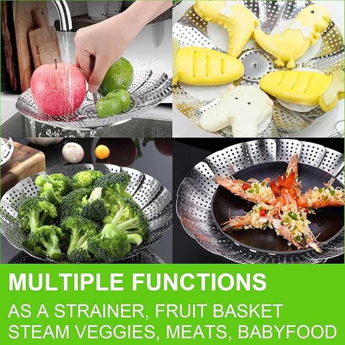 Vegetable Steamer Basket for Cooking 304 Stainless Steel Veggie Food Steamer Basket, Folding Expandable Steamers to Fit Various Size Pot (5.9" to 10")
